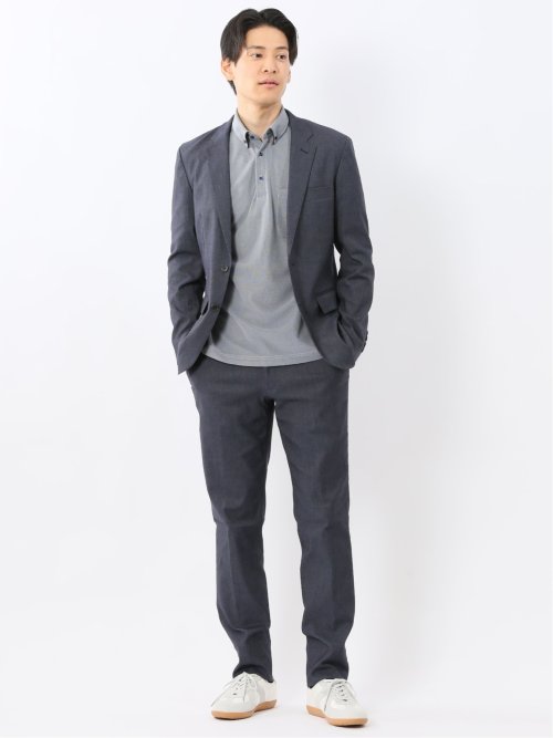 クロスストレッチ スリムフィット ノータックスラックス デニム調紺(セットアップ可能)