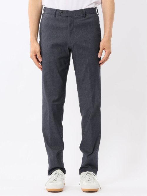 クロスストレッチ スリムフィット ノータックスラックス デニム調紺(セットアップ可能)