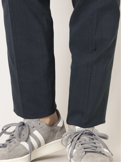 ストレッチ裏起毛 スリムフィット ノータックスラックス グレンチェック紺