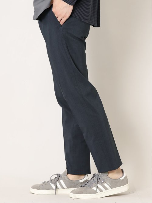 ストレッチ裏起毛 スリムフィット ノータックスラックス グレンチェック紺