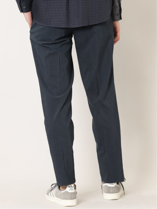 ストレッチ裏起毛 スリムフィット ノータックスラックス グレンチェック紺