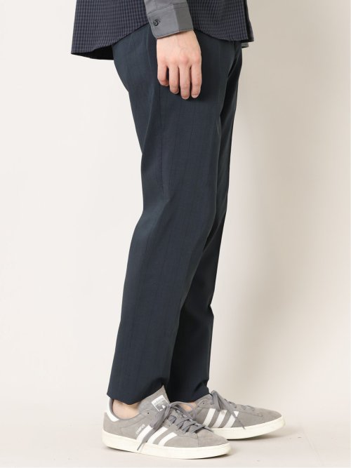 ストレッチ裏起毛 スリムフィット ノータックスラックス グレンチェック紺