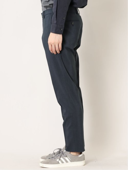 ストレッチ裏起毛 スリムフィット ノータックスラックス グレンチェック紺