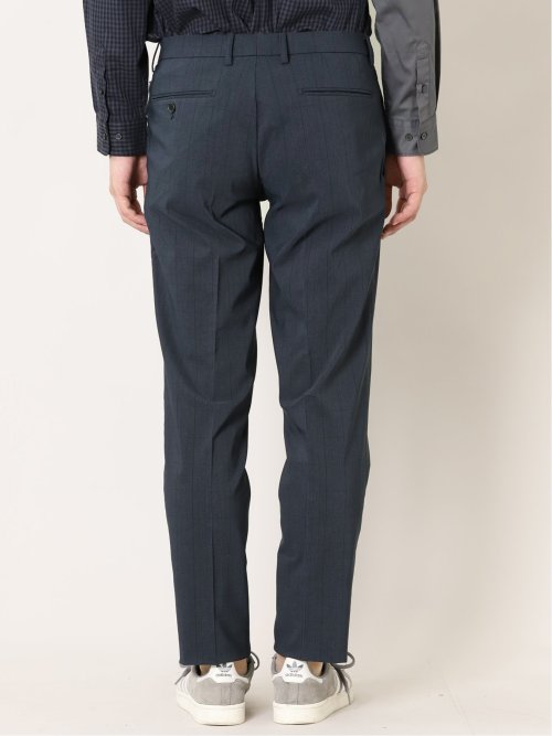 ストレッチ裏起毛 スリムフィット ノータックスラックス グレンチェック紺