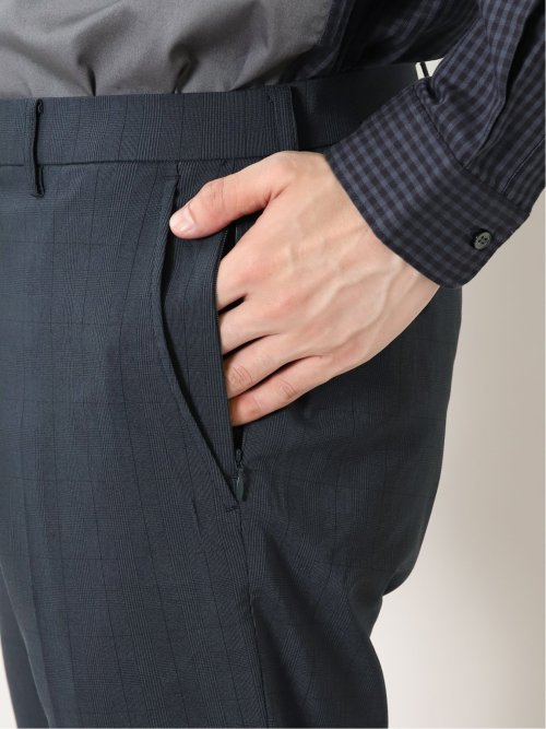 ストレッチ裏起毛 スリムフィット ノータックスラックス グレンチェック紺