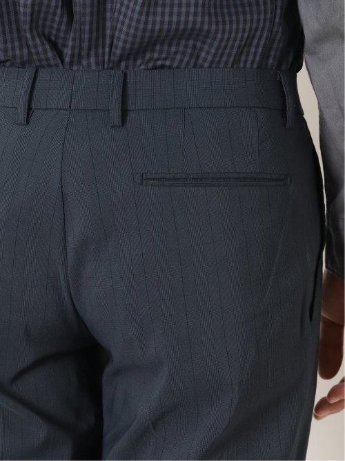 ストレッチ裏起毛 スリムフィット ノータックスラックス グレンチェック紺