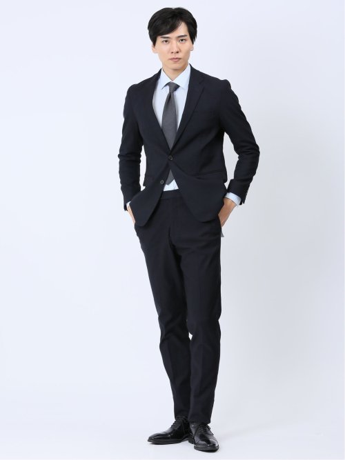 クロスストレッチ裏起毛 スリムフィット ノータックスラックス ピケ紺(セットアップ可能)