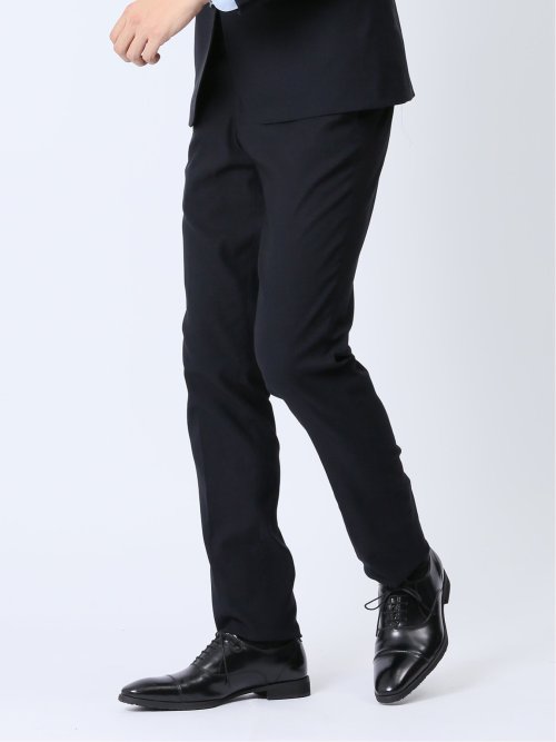 クロスストレッチ裏起毛 スリムフィット ノータックスラックス ピケ紺(セットアップ可能)