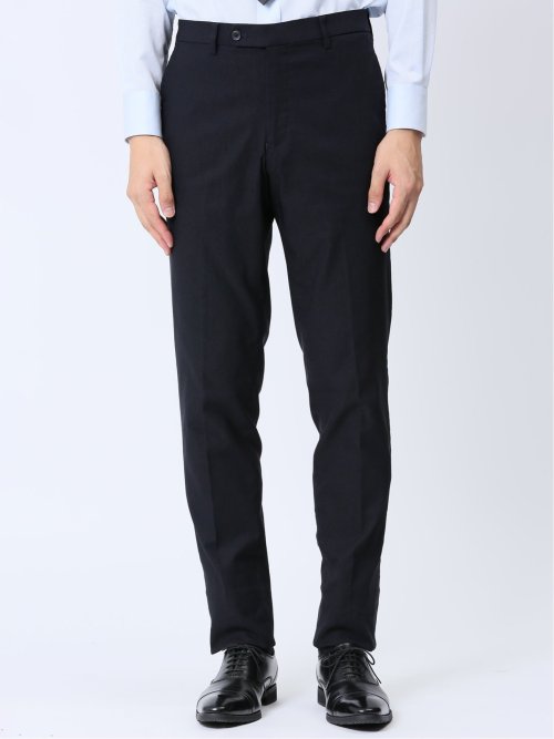 クロスストレッチ裏起毛 スリムフィット ノータックスラックス ピケ紺(セットアップ可能)