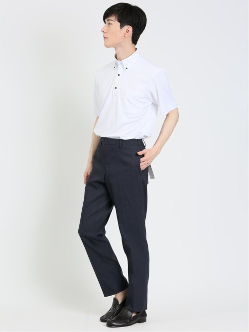 クロスストレッチ スリムフィット ノータックスラックス カルゼ紺