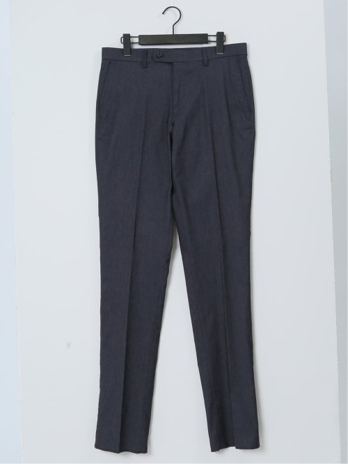 クロスストレッチ スリムフィット ノータックスラックス デニム風紺(セットアップ可能)