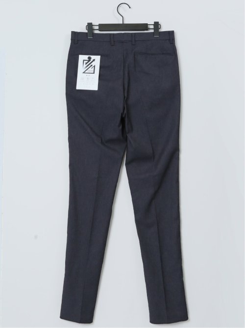 クロスストレッチ スリムフィット ノータックスラックス デニム風紺