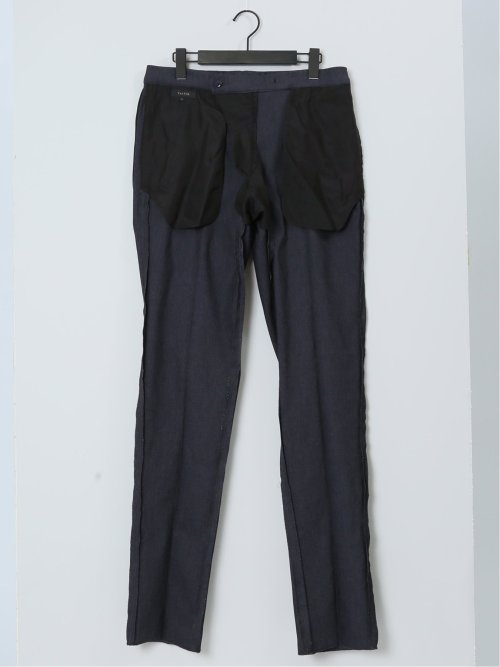 クロスストレッチ スリムフィット ノータックスラックス デニム風紺