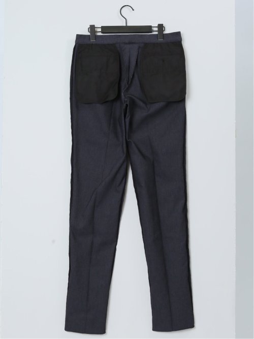 クロスストレッチ スリムフィット ノータックスラックス デニム風紺(セットアップ可能)