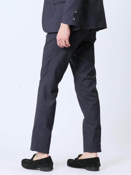 クロスストレッチ スリムフィット ノータックスラックス デニム風紺(セットアップ可能)