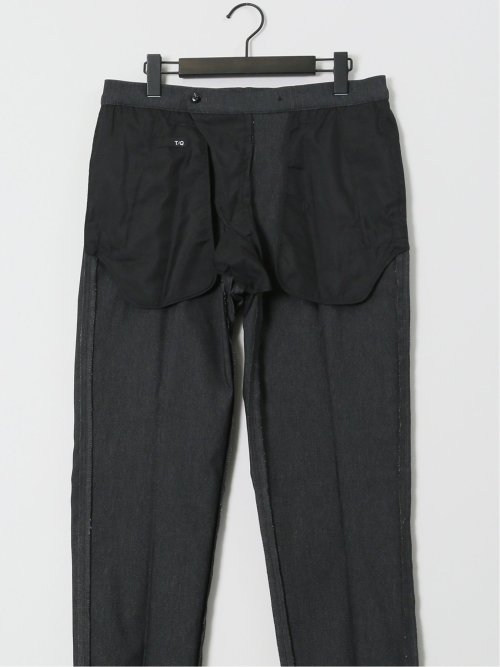 クロスストレッチ スリムフィット ノータックスラックス デニム調黒(セットアップ可能)