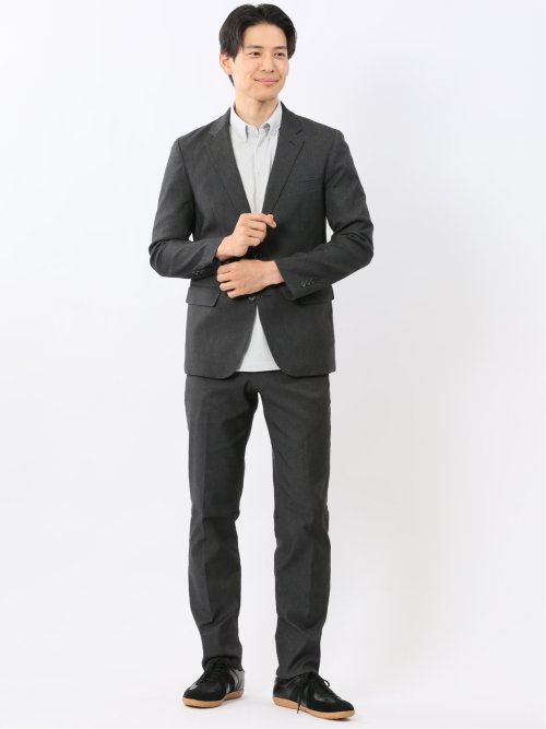 クロスストレッチ スリムフィット ノータックスラックス デニム調黒(セットアップ可能)