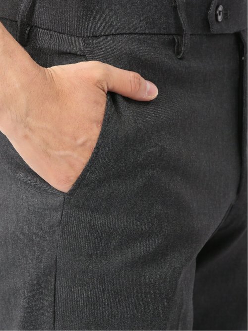 クロスストレッチ スリムフィット ノータックスラックス デニム調黒(セットアップ可能)