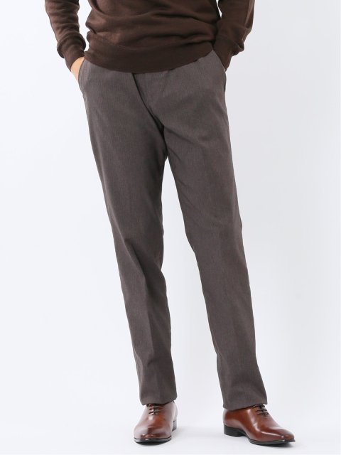 クロスストレッチ裏起毛 スリムフィット ノータックスラックス 茶(セットアップ可能)