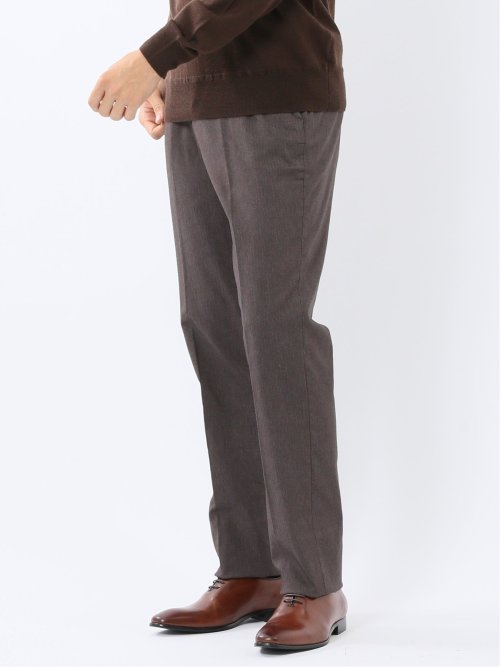 クロスストレッチ裏起毛 スリムフィット ノータックスラックス 茶(セットアップ可能)