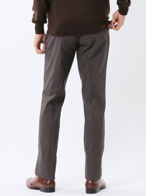 クロスストレッチ裏起毛 スリムフィット ノータックスラックス 茶(セットアップ可能)