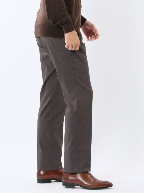 クロスストレッチ裏起毛 スリムフィット ノータックスラックス 茶(セットアップ可能)