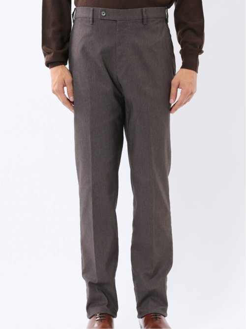 クロスストレッチ裏起毛 スリムフィット ノータックスラックス 茶(セットアップ可能)