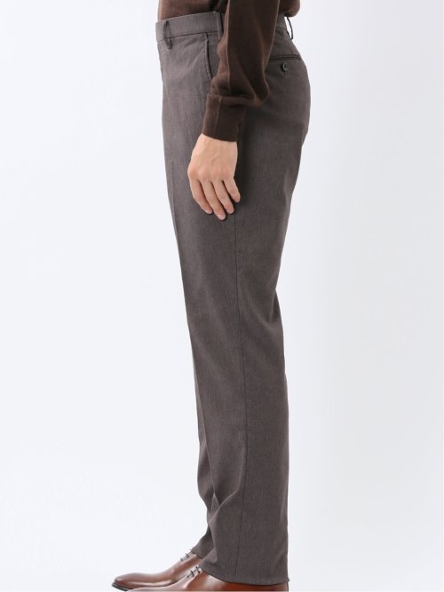 クロスストレッチ裏起毛 スリムフィット ノータックスラックス 茶(セットアップ可能)