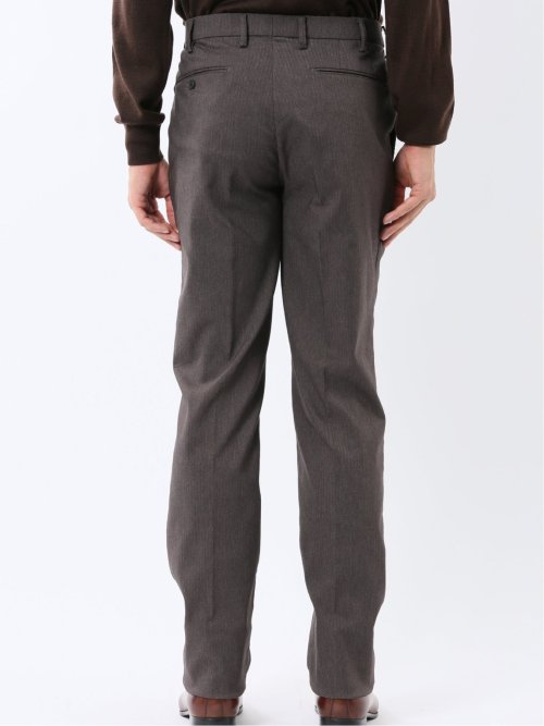 クロスストレッチ裏起毛 スリムフィット ノータックスラックス 茶(セットアップ可能)