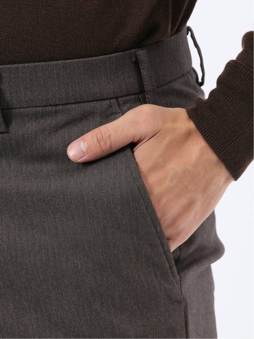 クロスストレッチ裏起毛 スリムフィット ノータックスラックス 茶(セットアップ可能)