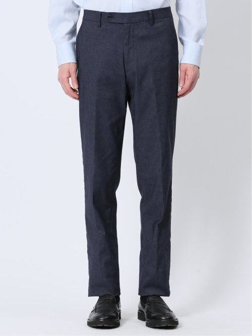 クロスストレッチ スリムフィット ノータックスラックス デニム風紺(セットアップ可能)