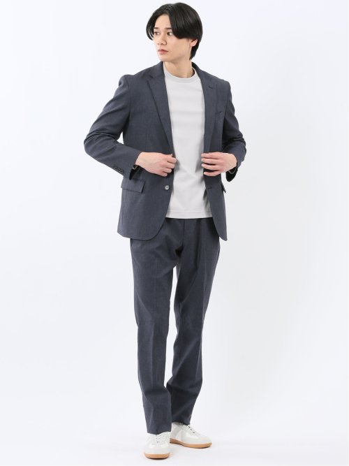 クロスストレッチ スリムフィット ノータックスラックス 紺(セットアップ可能)