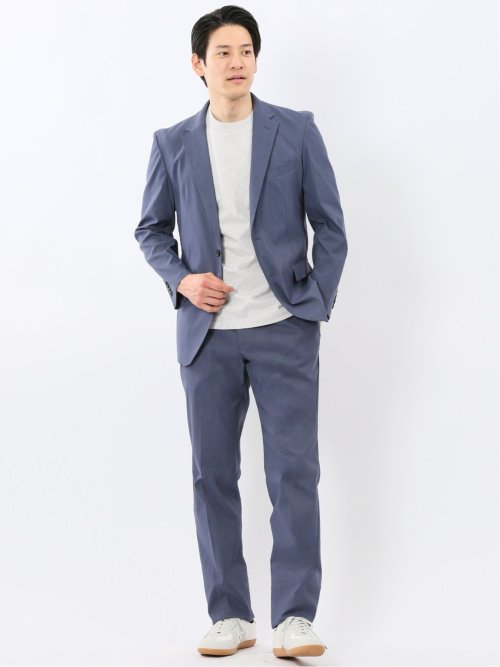 クロスストレッチ スリムフィット ノータックスラックス 青(セットアップ可能)