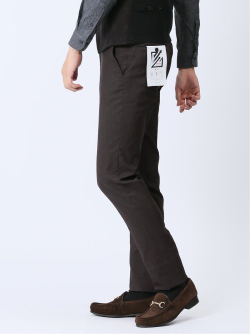 クロスストレッチ裏起毛 スリムフィット ノータックスラックス ピケこげ茶(セットアップ可能)