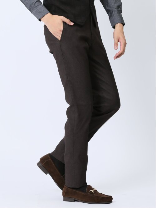 クロスストレッチ裏起毛 スリムフィット ノータックスラックス ピケこげ茶(セットアップ可能)