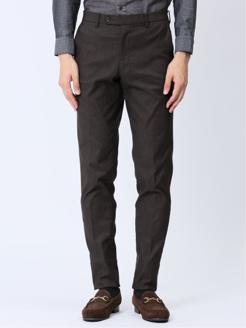 クロスストレッチ裏起毛 スリムフィット ノータックスラックス ピケこげ茶(セットアップ可能)