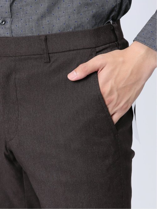 クロスストレッチ裏起毛 スリムフィット ノータックスラックス ピケこげ茶(セットアップ可能)