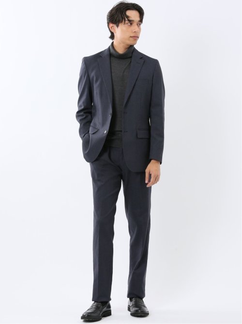 クロスストレッチ裏起毛 スリムフィット ノータックスラックス 紺(セットアップ可能)