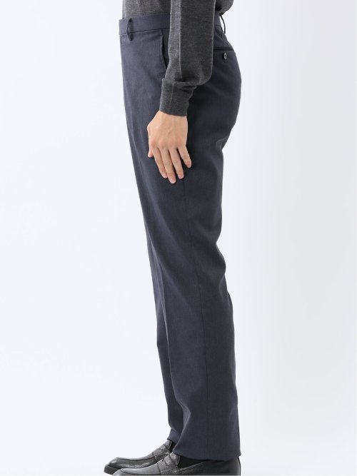 クロスストレッチ裏起毛 スリムフィット ノータックスラックス 紺