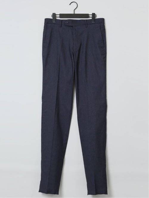 クロスストレッチ裏起毛 スリムフィット ノータックスラックス ヘリンボン紺(セットアップ可能)