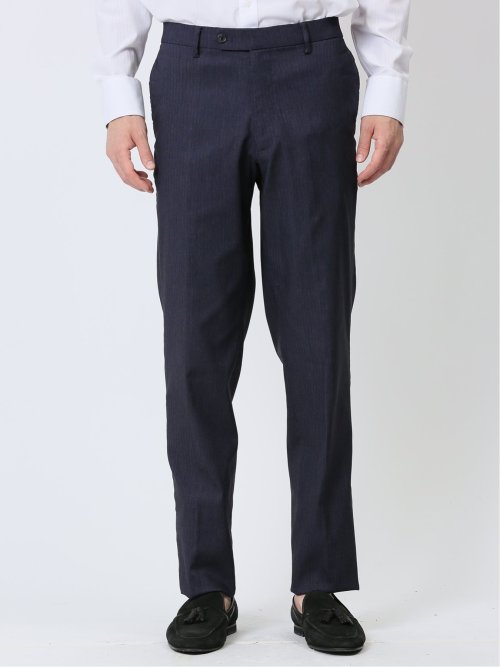 クロスストレッチ裏起毛 スリムフィット ノータックスラックス ヘリンボン紺(セットアップ可能)