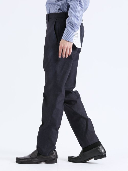 クロスストレッチ スリムフィット ノータックスラックス デニム紺