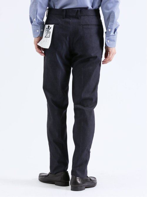 クロスストレッチ スリムフィット ノータックスラックス デニム紺