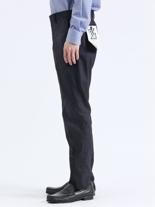 クロスストレッチ スリムフィット ノータックスラックス デニム紺