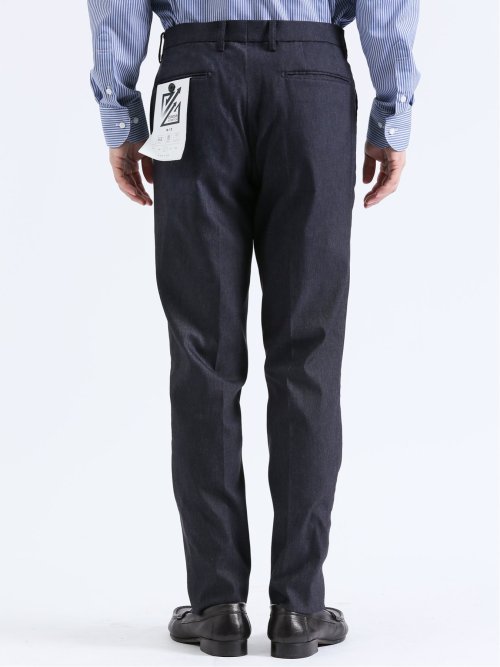 クロスストレッチ スリムフィット ノータックスラックス デニム紺