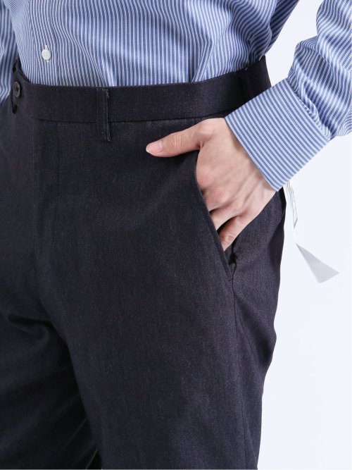 クロスストレッチ スリムフィット ノータックスラックス デニム紺