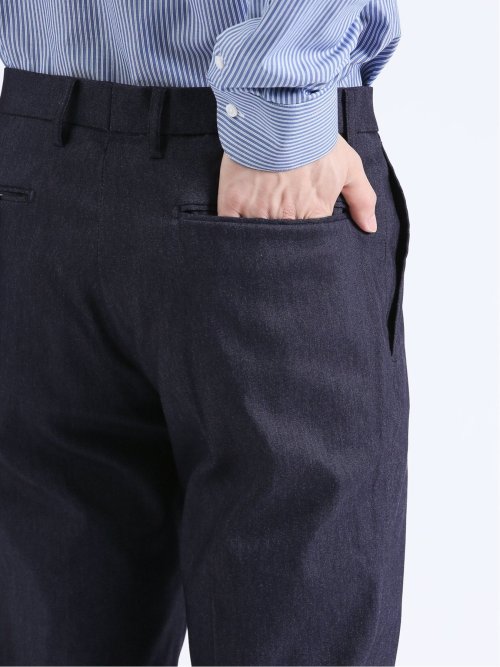 クロスストレッチ スリムフィット ノータックスラックス デニム紺