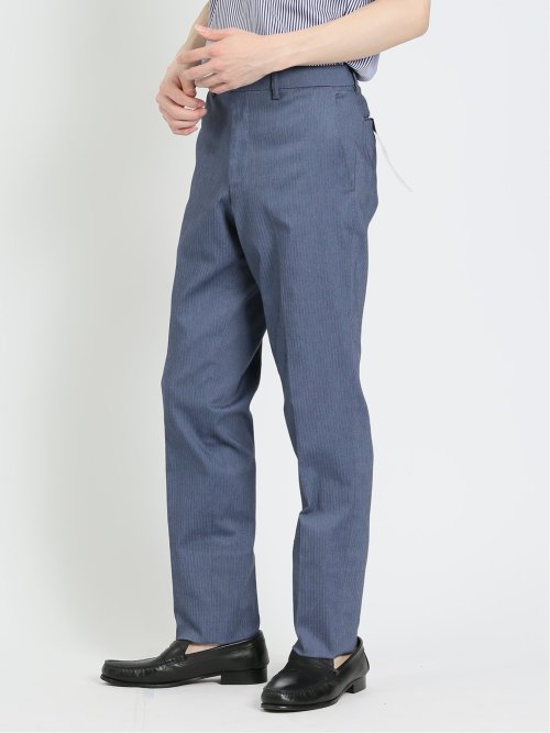 クロスストレッチ スリムフィット ノータックスラックス ヘリンボン青