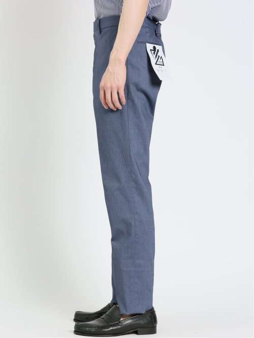 クロスストレッチ スリムフィット ノータックスラックス ヘリンボン青