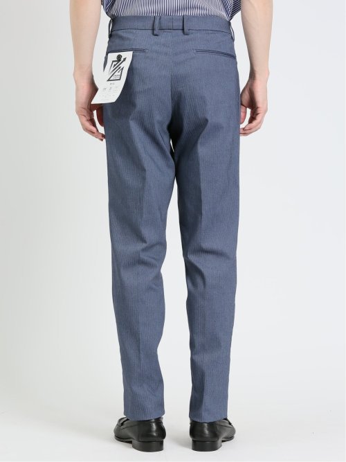 クロスストレッチ スリムフィット ノータックスラックス ヘリンボン青